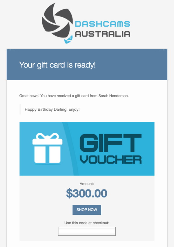 Gift Voucher DASH CAMS AUSTRALIA