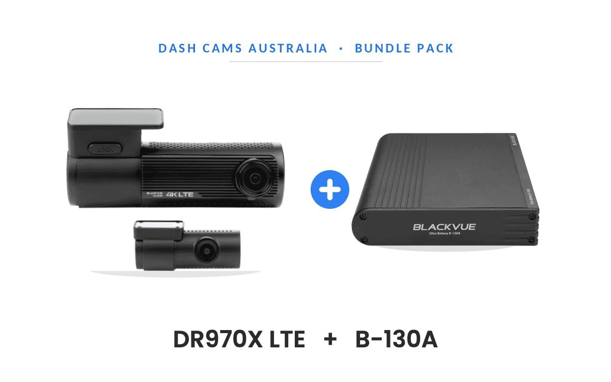 BlackVue DR970X-2CH LTE Plus II dash cam and B-130A Ultra Battery bundle pack — front and rear cameras