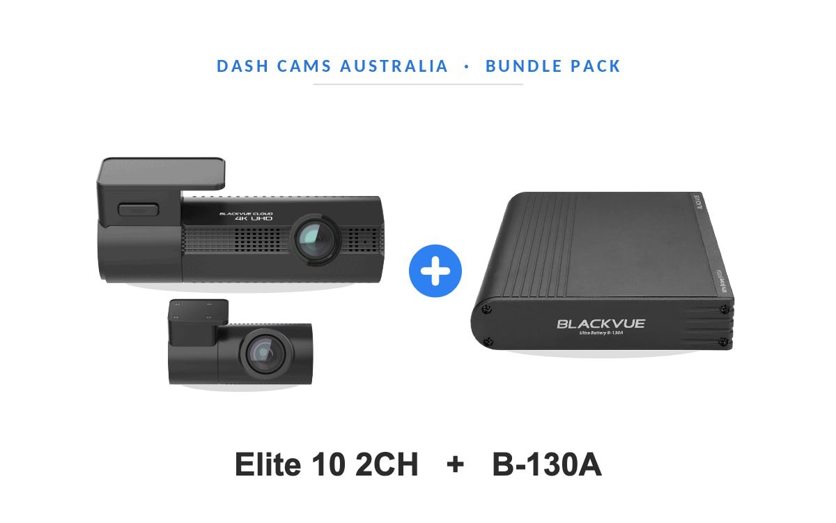 BlackVue Elite 10 2CH dash cam and B-130A Ultra Battery bundle pack — front and rear cameras