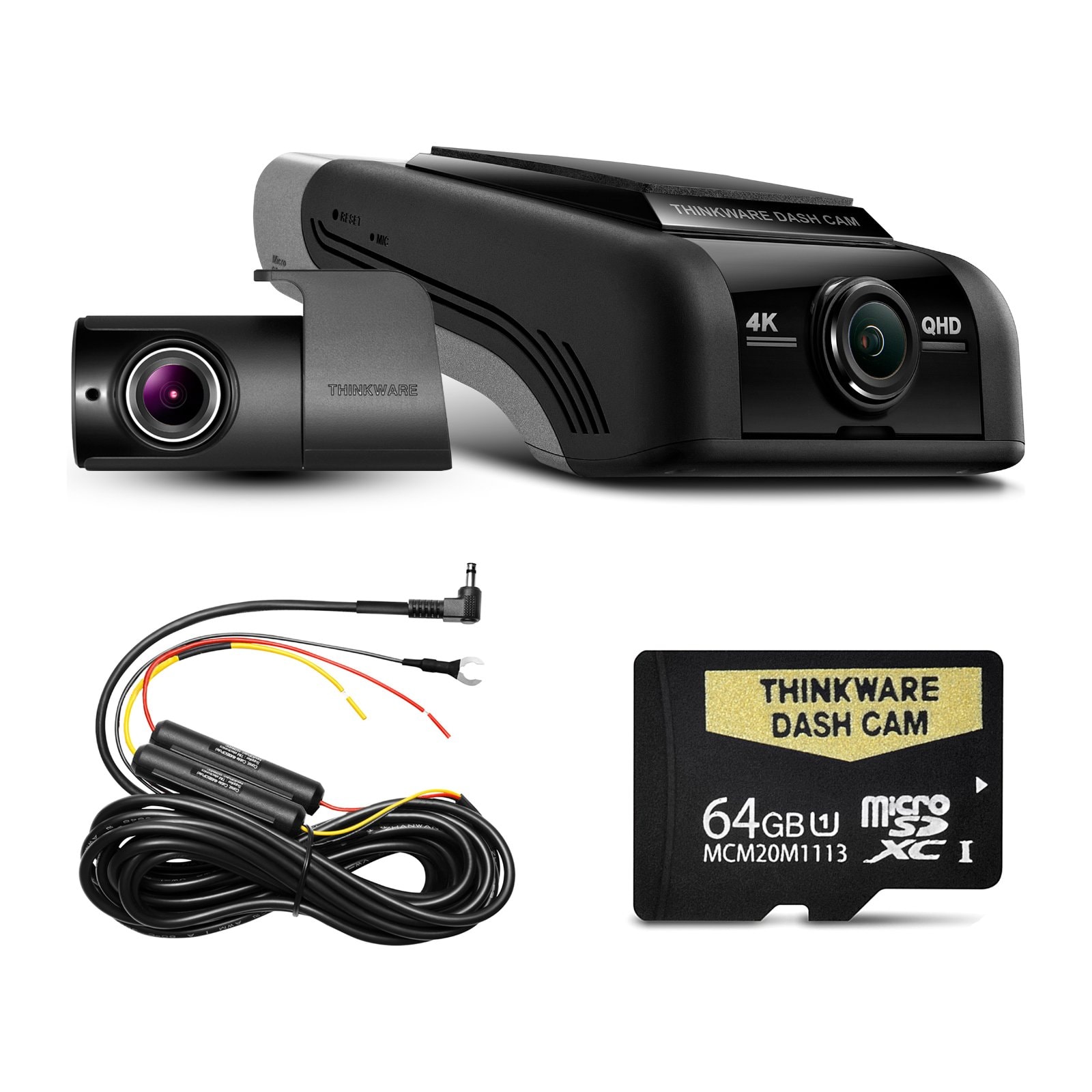 Thinkware U1000 PLUS 4K 2CH front and rear dash cam kit with hardwire cable and 64GB microSD card