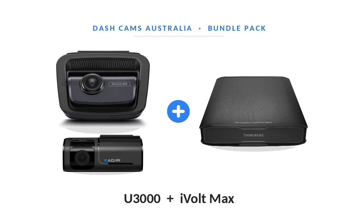 Thinkware U3000 + iVolt Max bundle pack — front and rear cameras and battery