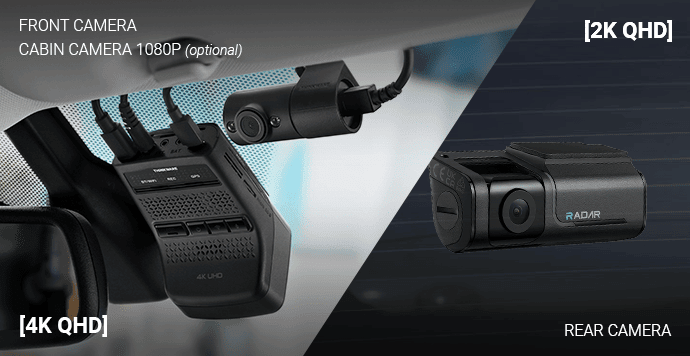 Thinkware U3000 Pro 3-channel front rear and interior camera coverage